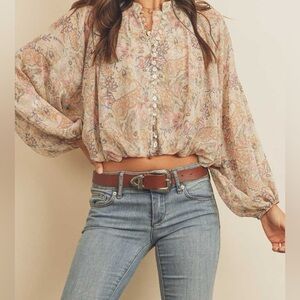 Dress Forum Multicolor Paisley Puff Sleeve Blouse